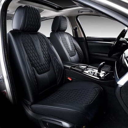 Coverado Front Seat Covers, Car Seat Covers Front Seats, Nappa Leather Seat Covers for Cars, Waterproof Seat Covers with Lumbar Support Universal Fit for Most Cars SUV Trucks (Front, Black)