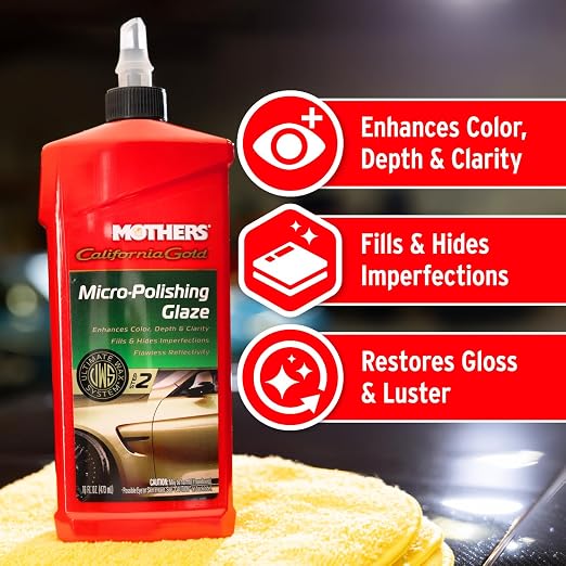 Mothers California Gold Micro-Polishing Glaze, 16 oz. — Ultimate Wax System Step 2, Adds Vibrance, Depth & Clarity to Paint & Clearcoats, Enhances Reflectivity, Especially on Dark Colors (08100)