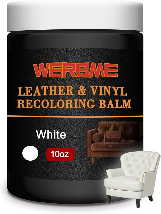 Leather Recoloring Balm & Color Restorer - 10OZ Multipurpose Dye & Paint for Faded Leather Couches, Car Seats, Shoes | Fix Scratches on Clothing, Furniture & Accessories(White)
