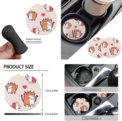 Couple Tabby Cat Car Seat Covers Set of 10, Love Heart Cartoon Cats Car Interior Accessories, Heart Shape Kitten Seatbelt Covers Polyester Front Seat Rear Seat Cover