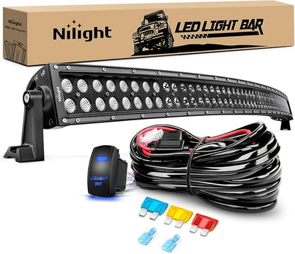 Nilight ZH120 50Inch 50 Inch 288W Curved Spot Flood Combo Bar LED Off Road Driving Light and 1PC 14AWG 12V 5Pin Rocker Switch Wiring Harness Kit-1 Lead, 2 Years Warranty, White