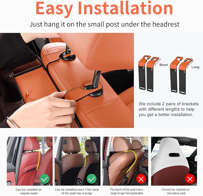 Car Rear Backseat Extra Multifunctional Drink Cup Holder Organizers with Tissue Storage Box Organizer & Hooks for Car Seat Back. Orange