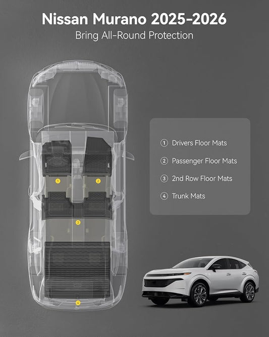 3W Floor Mats & Cargo Liner Fit Nissan Murano 2025 2026, All Weather TPE Non-Slip Custom Fit Floor Liners Set for Murano, Heavy Duty Automotive Protection Full Set Car Mats & Trunk Mat, Black