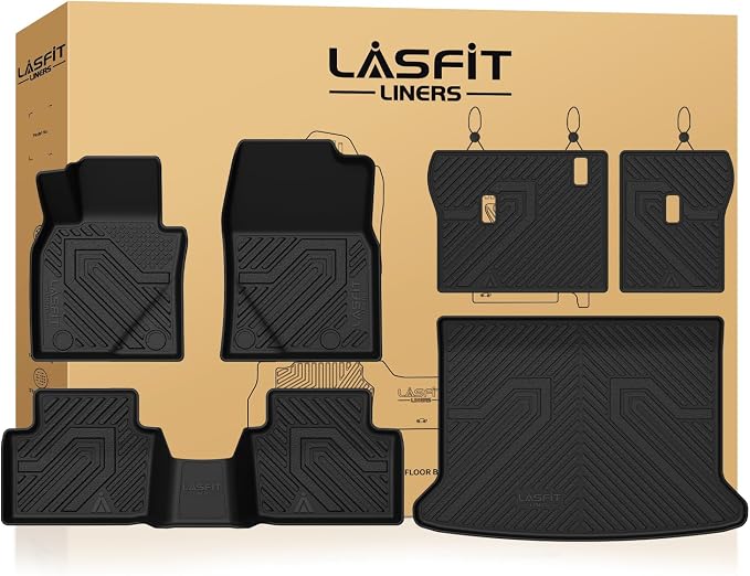 LASFIT Floor Mats & Trunk Mat for Mazda CX30 2020-2026 All Weather TPE Custom Fit 2026 2025 2024 2023 2022 2021 2020 Floor Liners Car Mats Accessories, 1st & 2nd Row & Cargo Mats, Black