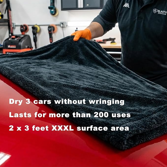 24"x36" Twisted-Loop Car Drying Towel, 1300GSM, Microfiber Towels for Cars, Zero Scratch, Streak Free, Ultra Absorbent, Lint Free, Car Detailing Kit for Car, Truck, SUV - One Pass Technology