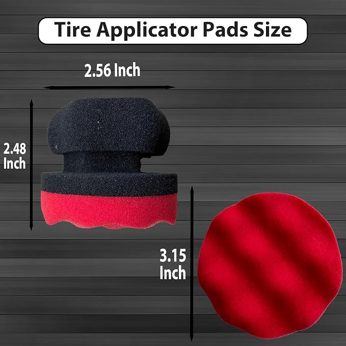 Tire Shine Applicator Pads, 4 Pcs Tire Dressing Applicator, Reusable Tire Shine Sponge Wave Contoured for Car Detailing, 3.15inch (2 Red & 2 Black)