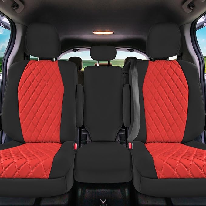 FH Group Custom Fit Car Seat Covers Specifically Made for Toyota Sienna 2011-2020, Car Seat Cover 2nd Row Set, 8 Seater Automotive Seat Covers in Red Neoprene, Waterproof and Washable Seat Covers