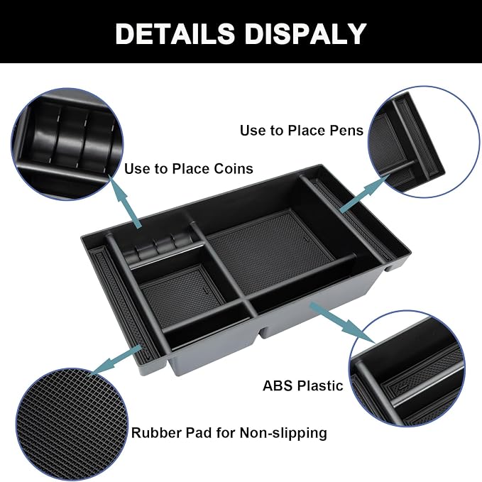 PIMCAR Center Console Organizer for 2019-2022 Chevy Silverado 1500/GMC Sierra 1500 & 2020-2023 Silverado/Sierra 2500HD/3500HD | Full Console Bucket Seats Only | Black Interior Trim Accessory