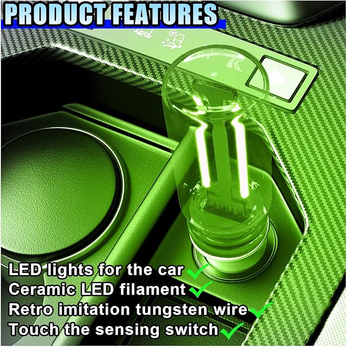 USB LED Car Interior Atmosphere Light, Portable Mini Ambient Light Retro Car Lamps, Plug-in USB Touch Control LED Night Light Auto Interface Charging Lamp for Cars Hallway Bedroom (Green)
