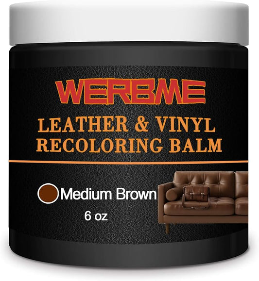 Leather Recoloring Balm - Leather & Vinyl Repair Balm for Furniture, Couches,Car Seats, Auto Interior & Accessories, Restores Faded, Worn, Scratched and Cracked Leather Surfaces (Medium Brown)