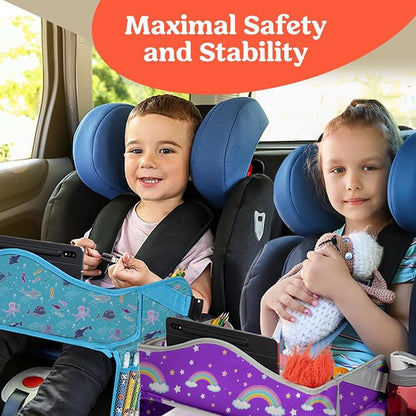 PILLANI Kids Travel Tray for Car - Road Trip Activities for Kids - Car Seat Tray for Kids Travel w/ Activity Sheets, Pens & Dry Erase Board - Toddler Road Trip Essentials & Car Accessories for Kids