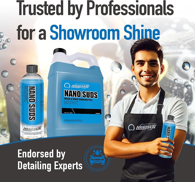 Nanoskin NANO SUDS Foaming Car Wash Shampoo 5 Gallons - Works with Foam Cannon, Foam Gun, Bucket Washes, Car Soap for Pressure Washer | Safe for Cars Trucks, Motorcycles, RVs & More | Fruity Scented, 640 Fl Oz (Pack of 1), Blue