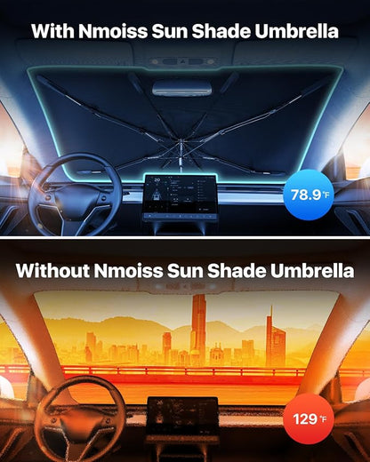 [Upgraded] Nmoiss Windshield Sun Shade Umbrella - [Vinyl Coating Heat Shield] Protect Car from Sun Rays & Heat Damage Keep Cool and Protect Interior, Spring Structure Edge Medium 56" L x 31" W