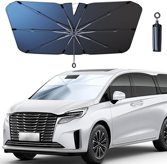 JDDRY Car Front Windshield Sun Shade with Pull Cord, Umbrella Sun Shade for Windshield, 2024 Upgrade Car Umbrella Sunshade, MPV (150x95cm/59x37.4)