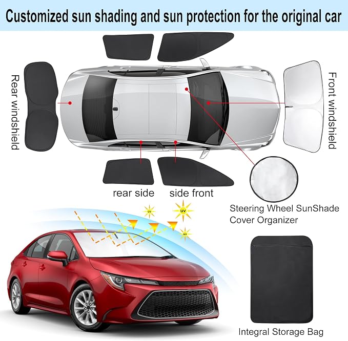 TINGLU Window Shades for Toyota Corolla Hatchback 2020-2026(Not for Corolla Cross) Accessories Side Full Windows Cover Camping Rear Triangular Windshield Sun Shade Sun UV Rays Privacy Protection 6PCS