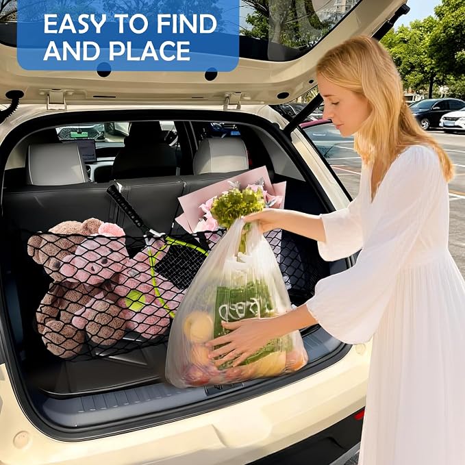 Envelope Style Cargo Net for Kia Telluride 2022-2024 2025 2026 Accessories, Trunk SUV Mesh Cargo Net, Upgraded 5mm Bungee & Double-Layer Nylon Storage Tailgate Netting Grocery&Tools Holder Organizer