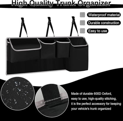 UYYE Trunk Hanging Organizer, Backseat Bag, Car Interior Accessories with 4 Pockets & 2 Mesh Pouches for Groceries, Will Provide More Storage Trunk Space for SUV, Jeep, MPVs