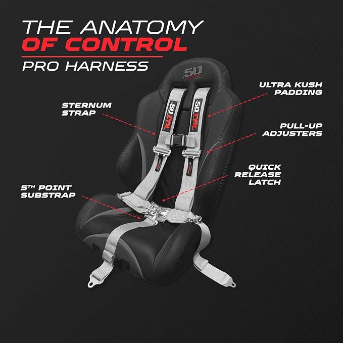 1pc Silver 5 Point Harness for Bucket Seat, Latch Release, 9 Color Options, Racing Harness 5 point, Race Car, UTV, RZR [6007]