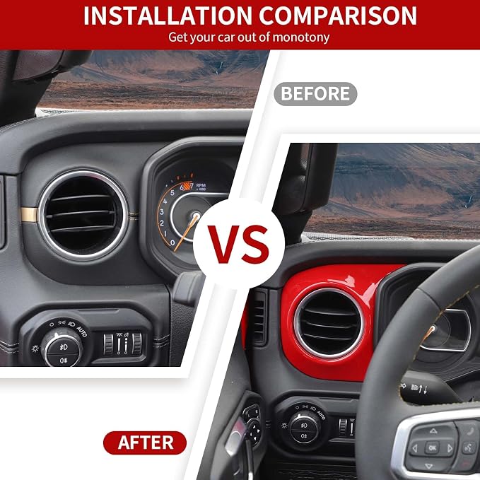 Center Console Dashboard Decorative Panel Trim Cover Kit Compatible with 2024-2026+ Jeep Wrangler JL JLU & Jeep Gladiator JT(Red)