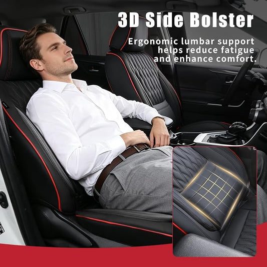 Car Seat Covers, Luxury Breathable Waterproof Faux Leatherette Car Seat Covers Cushion Protectors with Lumbar Support, Car Seat Cushion, Universal Fit Most Cars (Black, Front Seats - 2 PCS)