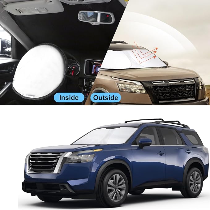 TINGLU Sun Shade for Nissan Pathfinder 2022-2024 2025 2026 Accessories Windshield Sun Shade Window Shade UV Rays Protection Sun Visor Cover with Steering Wheel Sunshade Storage Bag