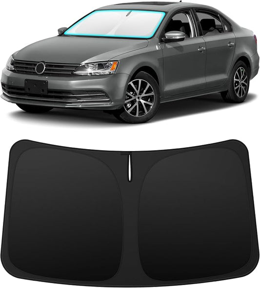 INSAUTO Custom Fit Windshield Sun Shade Accessories for Volkswagen/VW Jetta 2011-2018, Foldable Front Window Sunshade, UV & Heat Reflector, Keeps Interior Cool, Includes Storage Bag