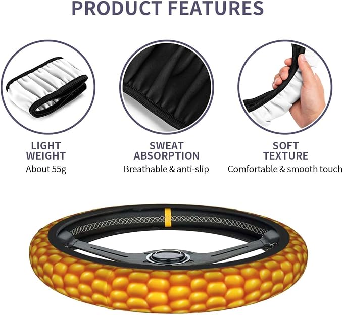 Corn Print Steering Wheel Covers Non Slip Neoprene Universal 15 Inch Steering Wheel Protector Car Cover for Men Women