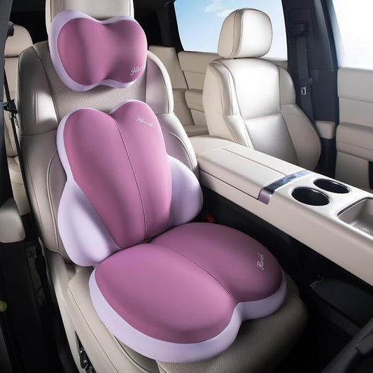 FLORICH 3 PCS Seat Cushion for Carseat Lumbar Support Pillow Car Neck Headrest Pillows Ultrathick Memory Foam Seat Pads Pressure Relief Back Cushion for Office Chair(Dark Purple)