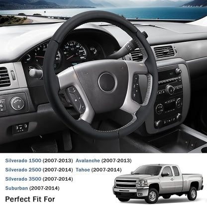 Steering Wheel Cover for Chevy Silverado 1500 GMC Sierra 1500 2007-2013/2500 3500 Chevrolet Tahoe Suburban Yukon (Yukon XL) 2007-2014/ Traverse 2009-2017/ GMC Sierra 2500HD 3500HD 2008-2014