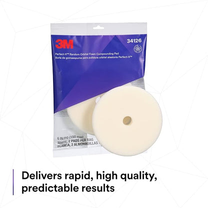 3M Perfect-It Random Orbital Foam Compounding Pad, 6"/150 mm, White, 34126, for Automotive Compounding and Polishing