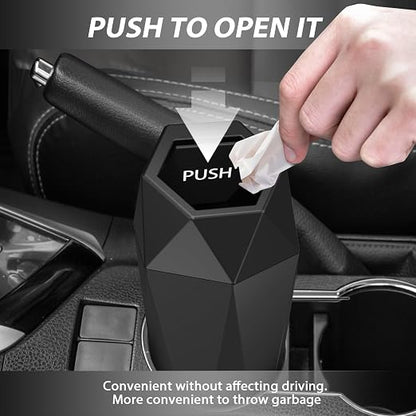 Car Trash Can with Lid, 1 Pack Cup Holder Garbage Can for Car, Leakproof Small Trash Bin, Mini Trash Can for Cars, Home, Bedroom, Office (Black)