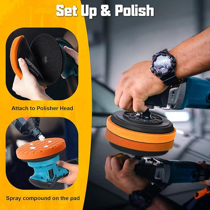 6 Inch Buffing Polishing Pads, 3Pcs Orange T80 Polishing Pad High-Density Buffing Sponge Pads 6.5 Inch Face for 6 Inch 150mm Backing Plate for Car Buffer Polisher Compounding, Polishing & Waxing