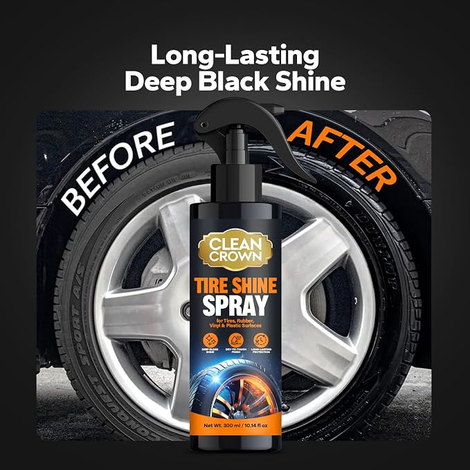 Tire Shine Spray (10.14 Fl oz), High Gloss Car Tire Shine and Cleaner for Black Tires, Rubber & Wheels, Easy Spray-On Tire Dressing for Cars, Trucks, SUVs, Motorcycles, RVs & More