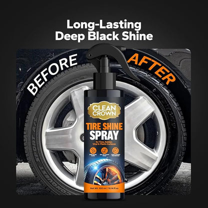 Tire Shine Spray (10.14 Fl oz), High Gloss Car Tire Shine and Cleaner for Black Tires, Rubber & Wheels, Easy Spray-On Tire Dressing for Cars, Trucks, SUVs, Motorcycles, RVs & More