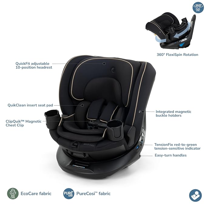 Maxi-Cosi Andi 360 Rotating All-in-One Baby Convertible Car Seat, Rear-Facing, Forward Facing Car Seat, Infant Toddler Booster, Easy Rotation, Tension System, Harness Adjust, Caspian Caviar