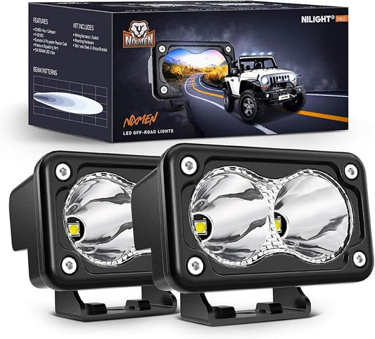 Nilight 2PCS 3Inch Motorcycle Led Pods 1300LM Built-in EMC Driving Light Super Spotlight Offroad Fog Auxiliary Lamp for Motorbike SUV ATV Truck Boat Tractor Forklift