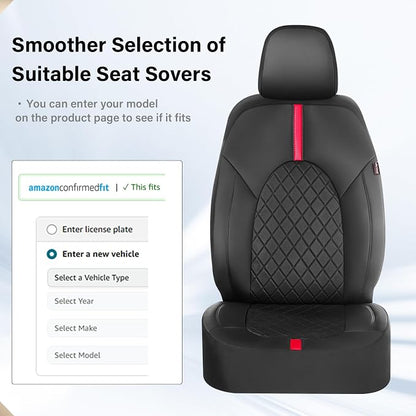 Coverado Car Seat Covers, Seat Covers for Cars, Front Car Seat Covers Protector Waterproof, Leather Car Seat Cushion Universal Fit for Most Cars (Black-Red)