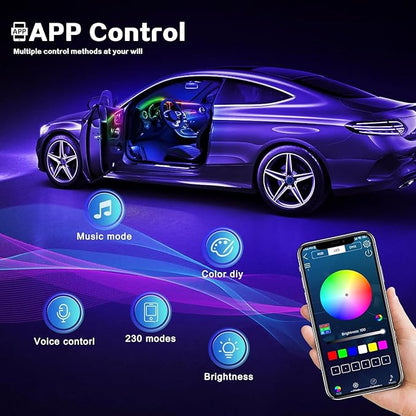 Dreamcolor Acrylic Interior Car LED Strip Light with Wireless APP, RGB 18 in 1 with 175 inches 593 LEDs Fiber Optic Strip Lights for Car, Dynamic Chasing Music Sync Neon Car Ambient Lighting Kits