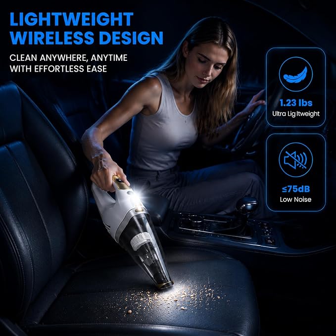 Handheld Vacuum Cordless, Dust Busters Cordless Rechargeable Car Vacuum with LED Light, Strong Suction with Filters, Portable Vacuum Cleaner for Car, Handheld Vacuum for Pet Hair/Home/Office