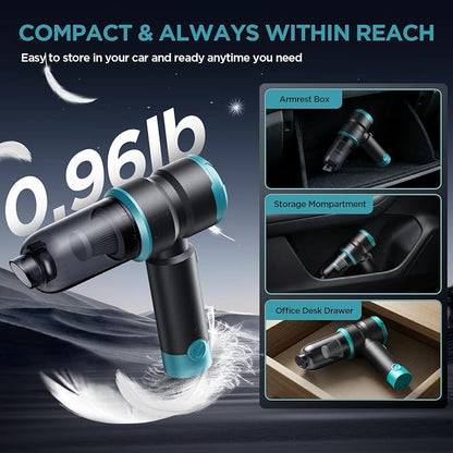 Handheld Car Vacuum Cleaner, 4-in-1 Cordless Rechargeable Mini Vacuum with Air Duster – Quickly Clean Crumbs, Pet Hair & Crevices in Car, Office, Home. Ideal for Commuters & Office Workers (Blue)