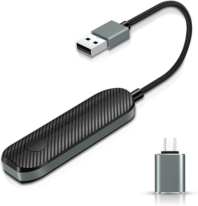 2026 Wireless CarPlay & Android Auto Adapter - Flexible Cable Prevents Port Damage, Dual-Band 2.4GHz+5GHz Fast & Stable Connection, USB A+C Adapter Included for 800+ Vehicles 2015-2026, Carbon Fiber