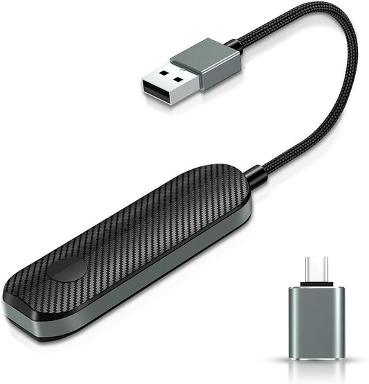 2026 Wireless CarPlay & Android Auto Adapter - Flexible Cable Prevents Port Damage, Dual-Band 2.4GHz+5GHz Fast & Stable Connection, USB A+C Adapter Included for 800+ Vehicles 2015-2026, Carbon Fiber