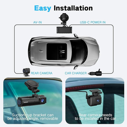 4K Dash Cam Front and Rear/Inside, Car Mount Dash Camera with 5G Wi-Fi, GPS, 3" IPS Screen, 64GB SD Card Included, Night Vision, G-Sensor, 24H Parking Mode, Loop Recording, APP Control, Black