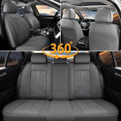 Coverado Car Seat Covers Full Set, 5 Seats Front Seat Cover and Back Seat Covers for Cars, Automotive Seat Covers Nappa Leather Waterproof Seat Covers, Car Seat Protectors Universal for Cars Gray