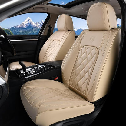 Coverado Car Seat Covers Full Set, 5 Seat Universal Seat Covers for Cars, Luxury Faux Leather Waterproof Seat Cover, Front and Back Car Seat Protector, Auto Seat Cover Fit for Most Vehicles, Beige