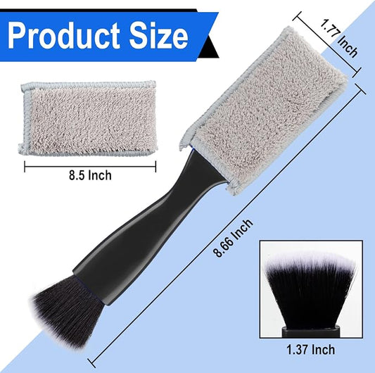 Double Head Brush for Car Clean, 2 in 1 Car Detailing Brush, Car Accessories Double Ended Portable Dust Brush with 2 Cleaning Cloth, Universal Dust Removal Brush for Air Conditioner Outlets