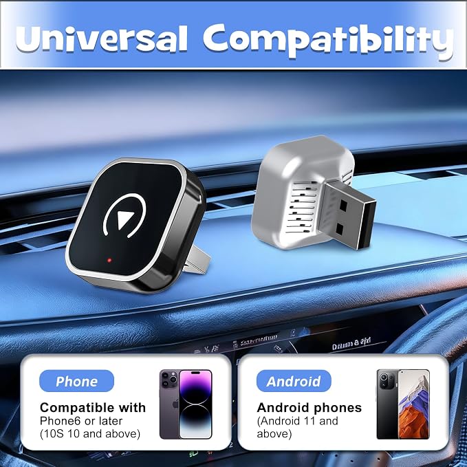2-in-1 Wireless Auto Adapter Compatible with CarPlay & Android, Car Adapter with Plug & Play, Fast Stable Connection, Compact Design Compatible for iPhone & Android with USB/USB-C Dual Port(Black)