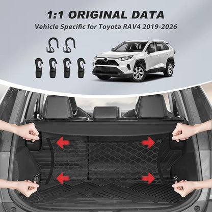Karltys Cargo Net for Toyota RAV4 2019-2026 Trunk Net | Envelope Style Elastic Mesh Net | Heavy Duty Metal Hooks | Toyota RAV4 Accessories