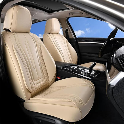 Coverado Car Seat Covers Full Set, Leather Seat Coversfor Cars, Front and Back Seat Covers, Waterproof Car Seat Protectors Car Seat Cushions Universal for Most Vehicles, Beige