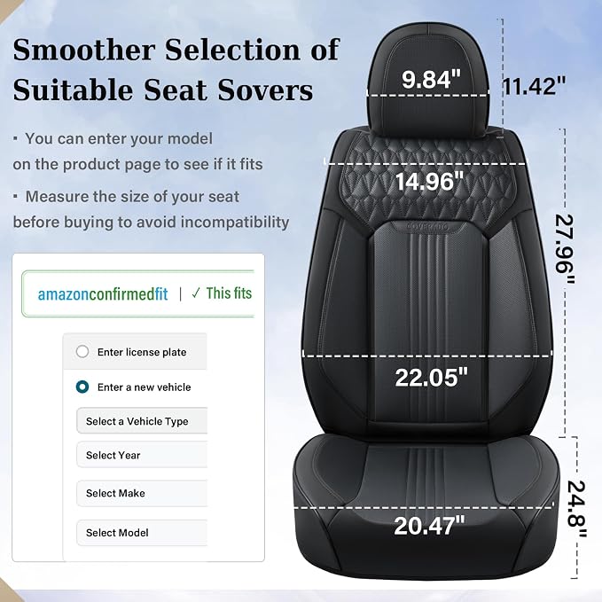 Coverado Front Seat Covers, Leather Car Seat Cover, Waterproof Car Seat Protector, Driver Seat Covers Car Seat Cushion Universal Fit for Most Cars, Black